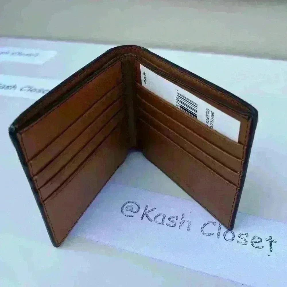 Michael Kors Mens Wallet Cooper Billfold Logo Faux Leather Brown - Picture 4 of 8